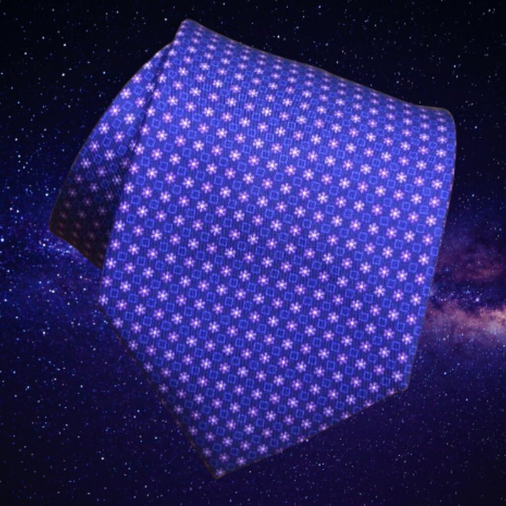 $840 BRIONI Navy Blue Lavender Floral Geometric squares Handmade Italy Silk Tie